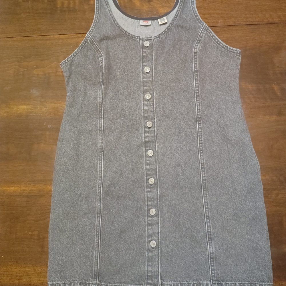 Classic Grey Denim Button-Front Women's Dress